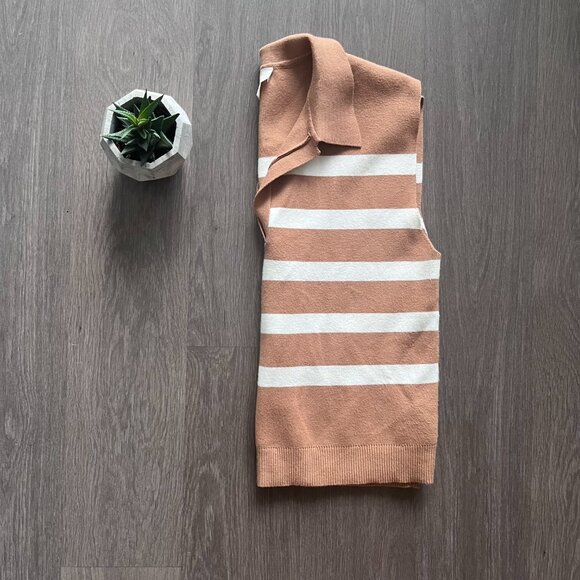 Maeve (Anthropologie) Beige & White Striped Sweater Vest with Open Collar - Picture 10 of 10
